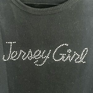 Jersey girl Shore Silver Black rhinestone crystal 
tank top scoop neck vintage